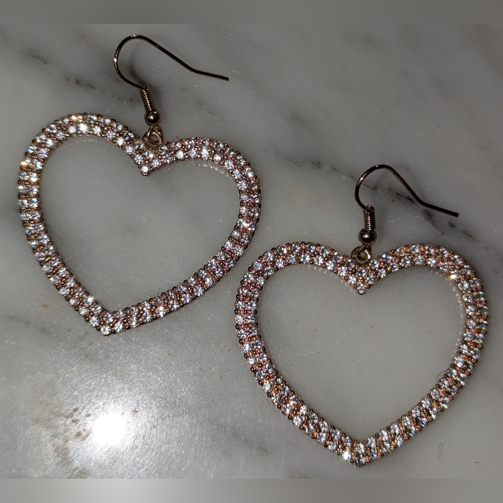 Sparkling Heart shaped CZ Earrings - Picture 9 of 15
